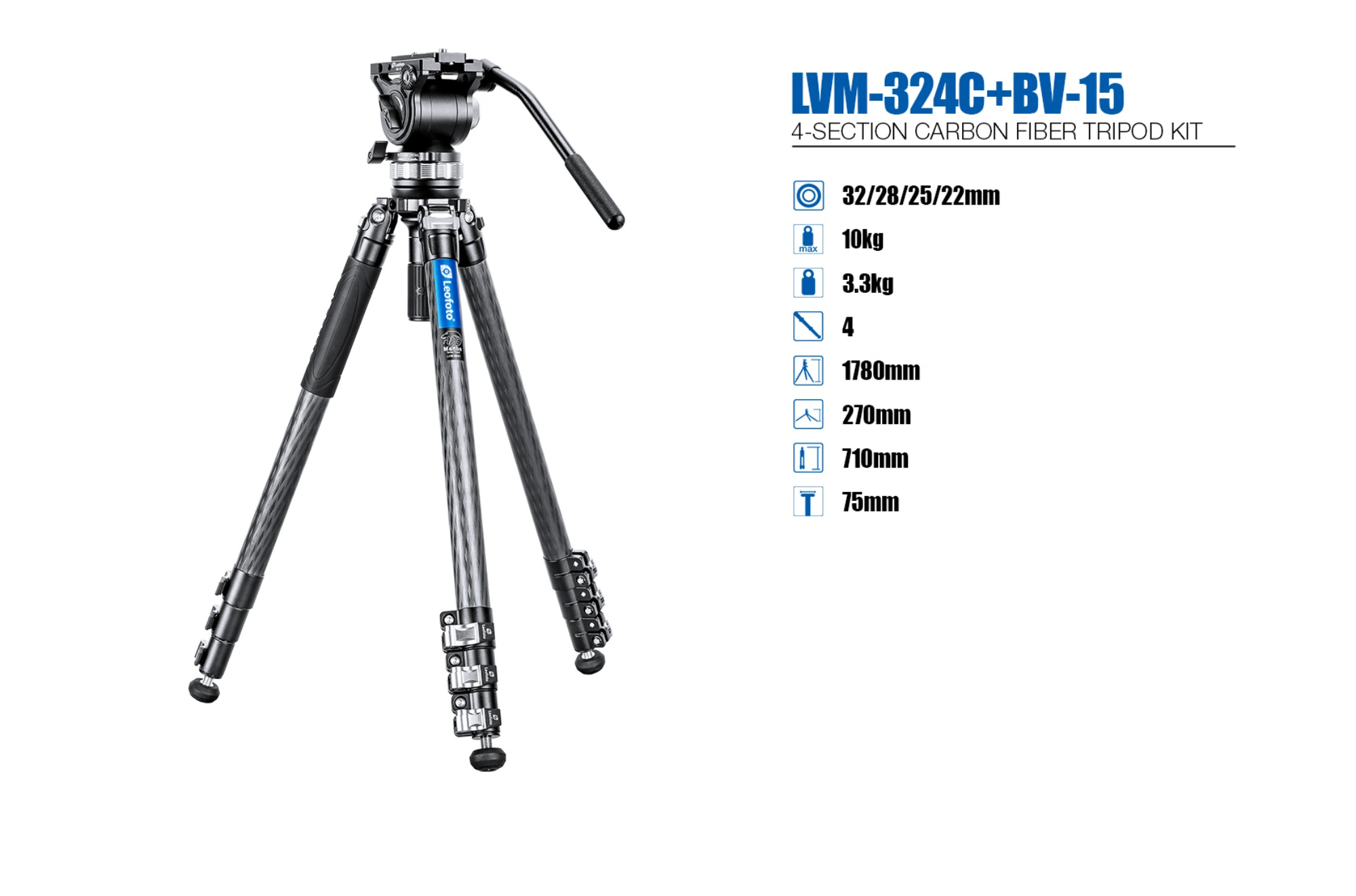 Leofoto LVM-324C Manba Video Series 4 Section Tripod with BV-15 Video Head | Landscape Photo Gear 8 Leofoto LVM-324C Manba Video Series 4 Section Tripod with BV-15 Video Head Leofoto Manba LV / LVM Series Video Tripods | Landscape Photo Gear | 8