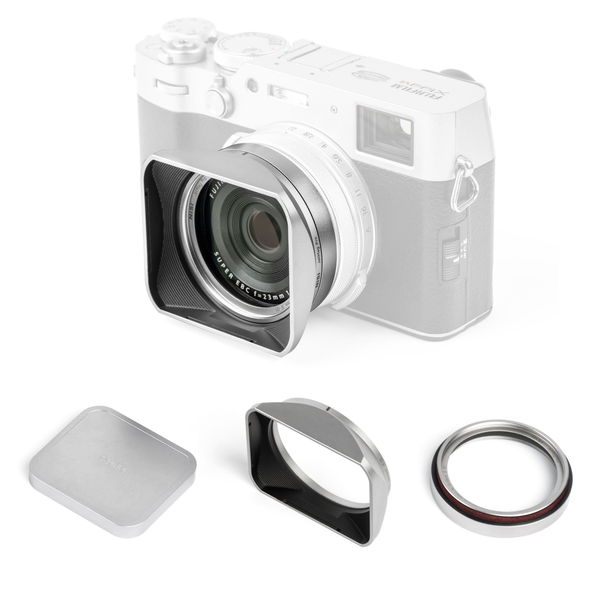 NiSi JetMag Pro Lens Hood Kit for Fuji X100 Series (Silver) – NC UV Filter with 49mm Filter Adaptor, Push On Square Lens Hood and Magnetic Lens Cap for Fujifilm X100/X100S/X100F/X100T/X100V/X100VI | Landscape Photo Gear NiSi JetMag Pro Lens Hood Kit for Fuji X100 Series (Silver) – NC UV Filter with 49mm Filter Adaptor, Push On Square Lens Hood and Magnetic Lens Cap for Fujifilm X100/X100S/X100F/X100T/X100V/X100VI Filter Systems for Compact Cameras | Landscape Photo Gear |
